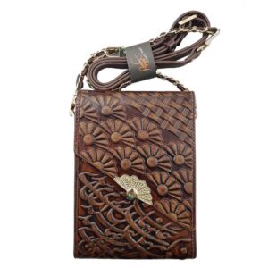 Handcrafted Leather Crossbody Shoulder Bag – Persian Calligraphy Sadaf Design