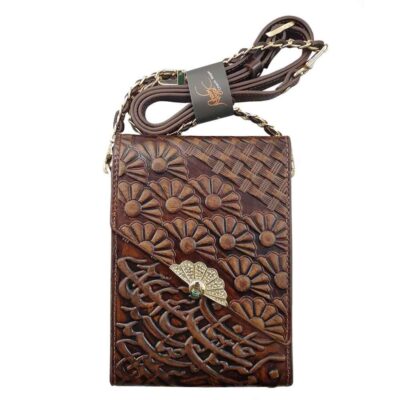 Handcrafted Leather Crossbody Shoulder Bag - Persian Calligraphy Sadaf Design