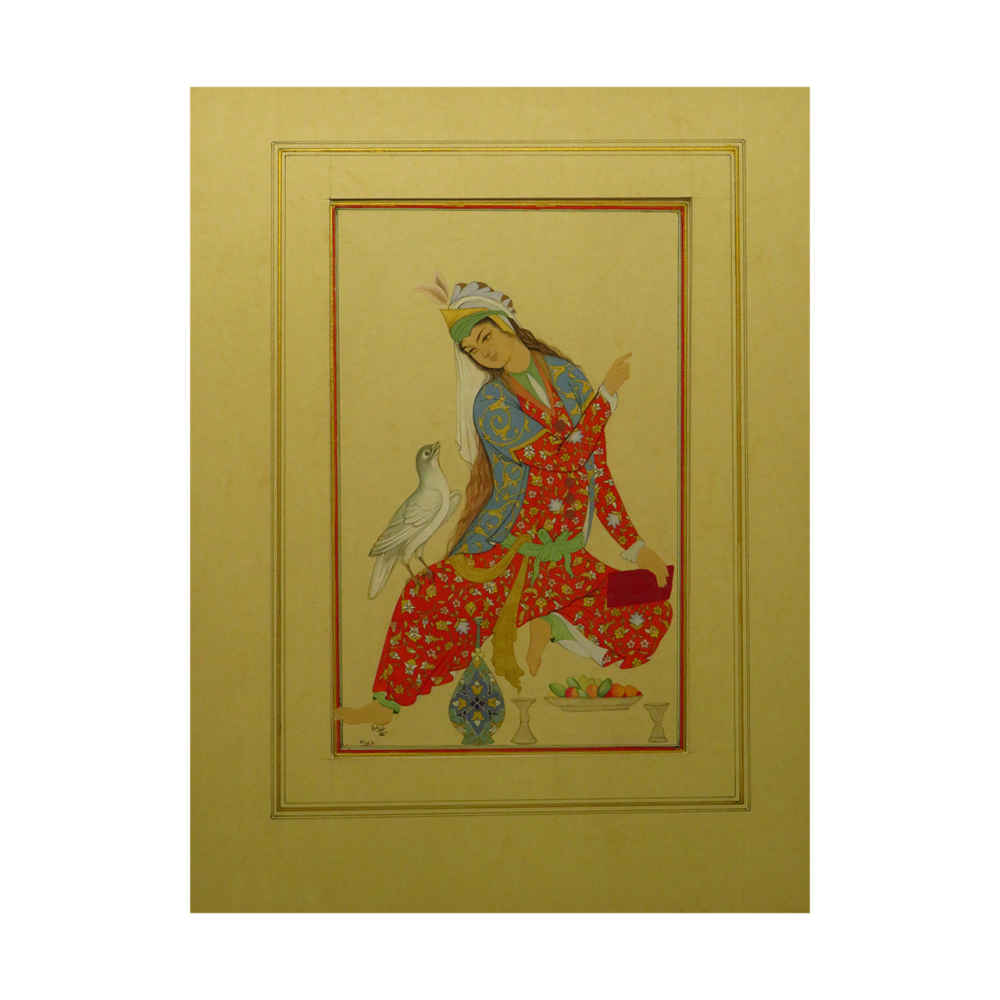 Original Persian Safavid Art Painting: Watercolor and Gouache on Cardboard – Abbasi