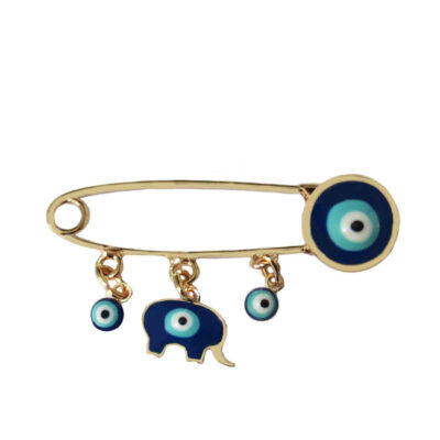 Evil Eye Metal Safety Pin Brooch – Minimalist Amulet Design