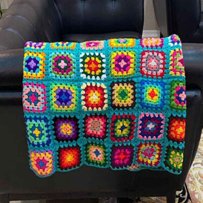 Crochet Throw for Sofa and Bed Checkered Bohemian Delara