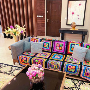 Crochet Throw for Sofa and Bed Checkered Bohemian Yas