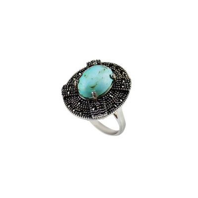 Neyshabur Turquoise Silver Gemstone Ring for Women – Behnaz Model, Handcrafted Traditional Persian Design