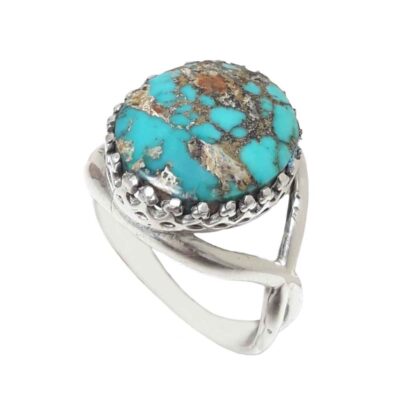 Neyshabur Turquoise Silver Gemstone Ring for Women – Farahnaz Model, Traditional Persian Design