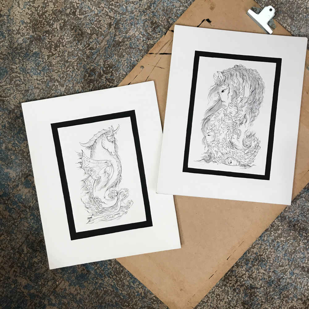 Set of 2 Original Persian Miniature Art Paintings: Watercolor – Horse