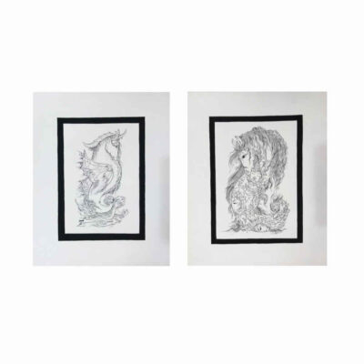 Set of 2 Original Persian Miniature Art Paintings: Watercolor - Horse