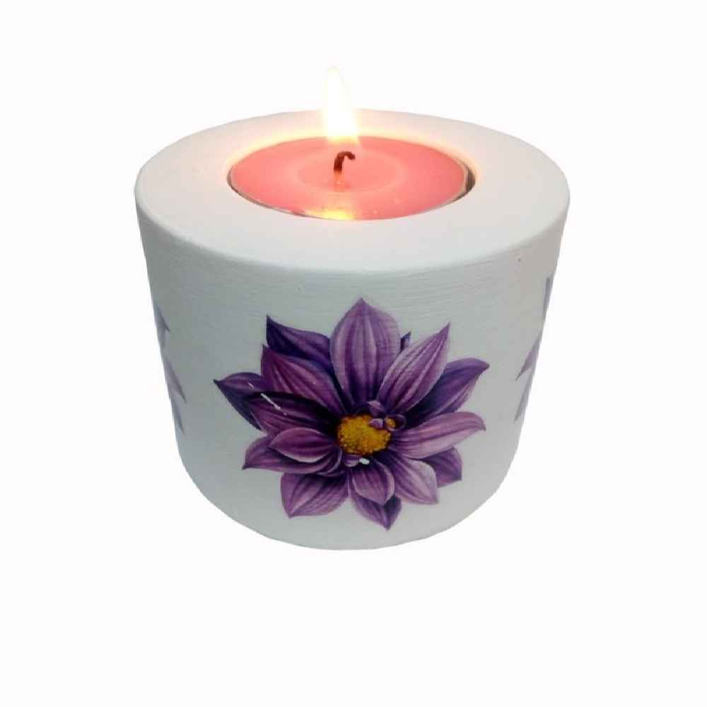 Set of 2 Plaster Tealight Candle Holder Model Flower