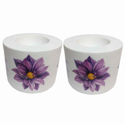 Set of 2 Plaster Tealight Candle Holders, Floral Flower Design, Minimalist Persian-Inspired Décor