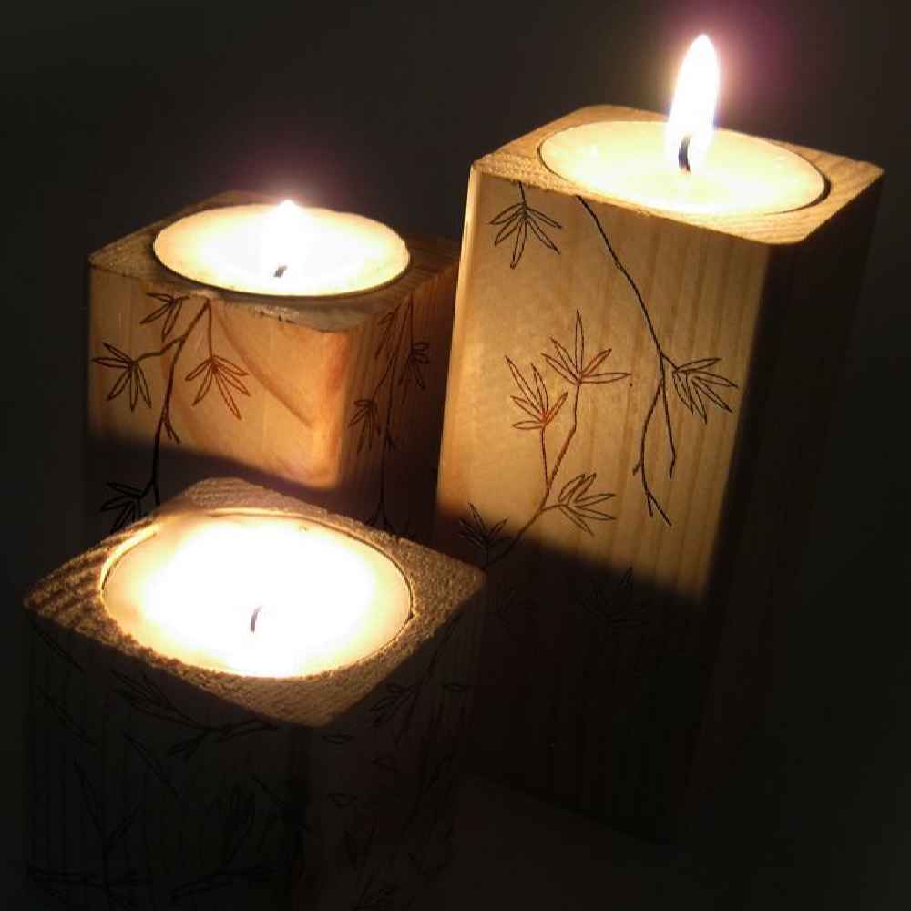 Solid Wooden Cube Tealight Holder Set of 3 / Barg