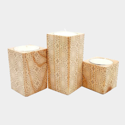Set of 3 Solid Wooden Cube Tealight Candle Holders, Deco Design, Minimalist Decorative Candle Stand