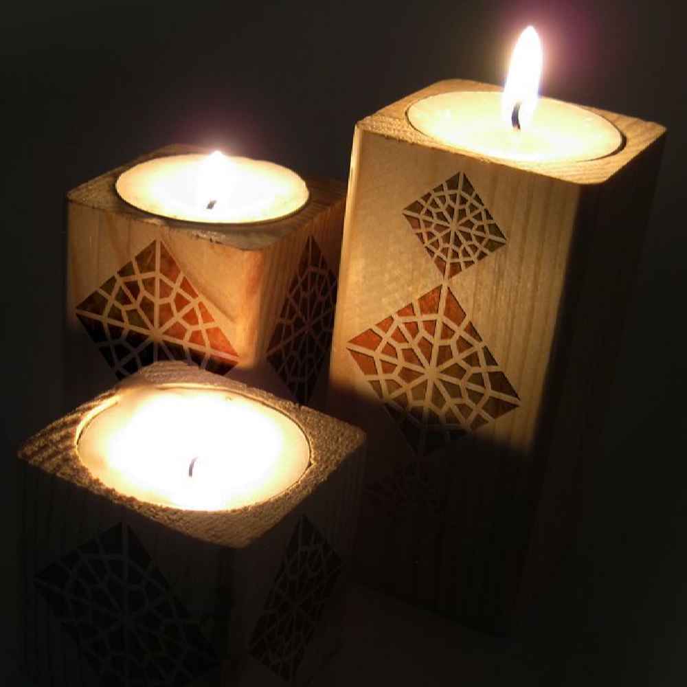 Persian Solid Wooden Cube Tealight Holder Set of 3 / Eslimi