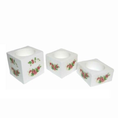 Set of 3 Plaster Tealight Candle Holders, Kiana Floral Design, Minimalist Decorative Candle Stand