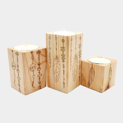 Set of 3 Solid Wooden Cube Tealight Candle Holders, Par Design, Minimalist Tabletop Candle Stand