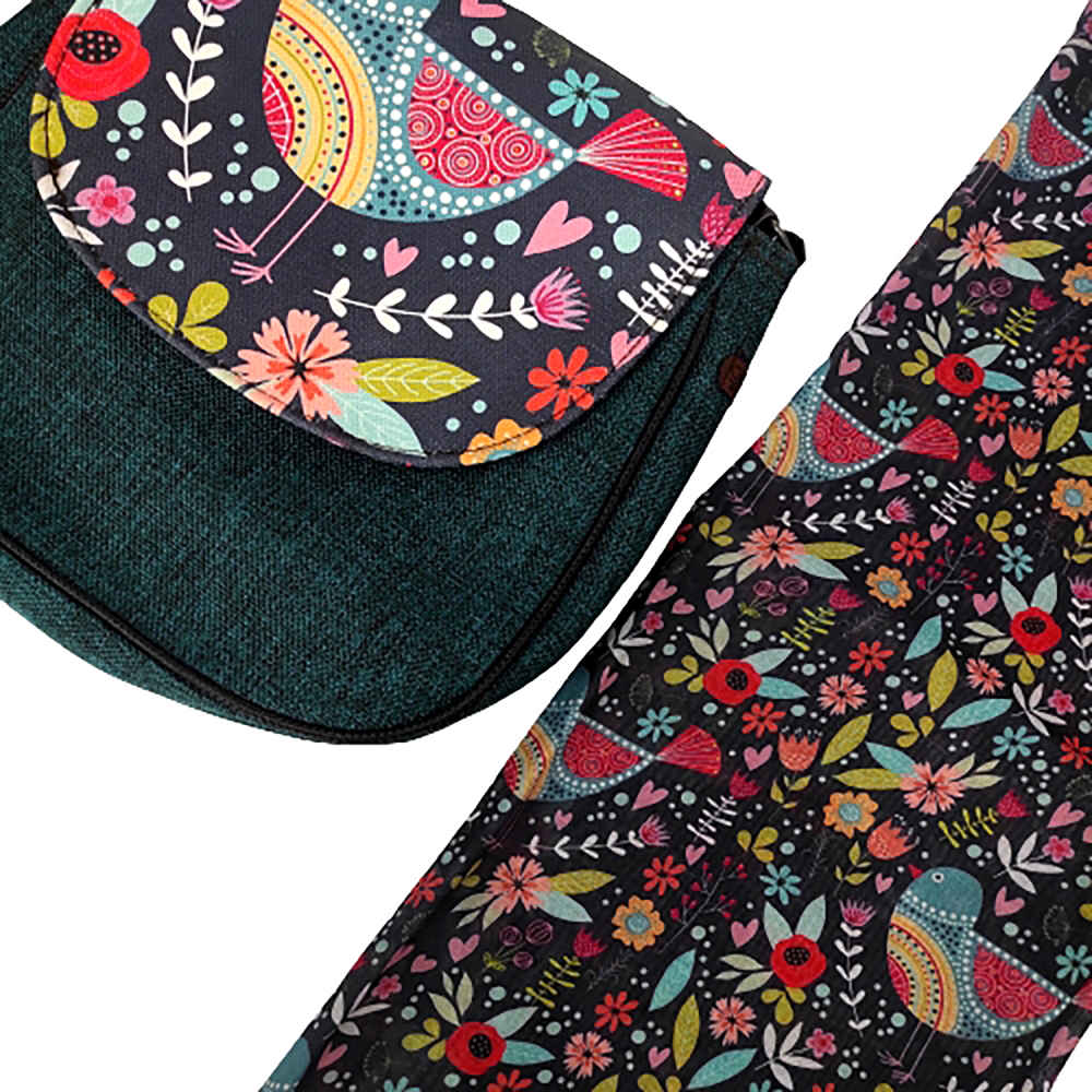 Bohemian Crossbody Shoulder Bag & Shawl Set with Bird Motif