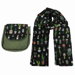 Bohemian Crossbody Shoulder Bag & Shawl Set with Cactus Design