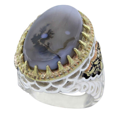 Dendritic Agate Shajar Silver Gemstone Ring for Men – Ahmad Model, Traditional Persian Design