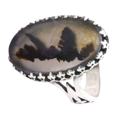 Dendritic Agate Shajar Silver Gemstone Ring for Men – Armin Model, Traditional Persian Design