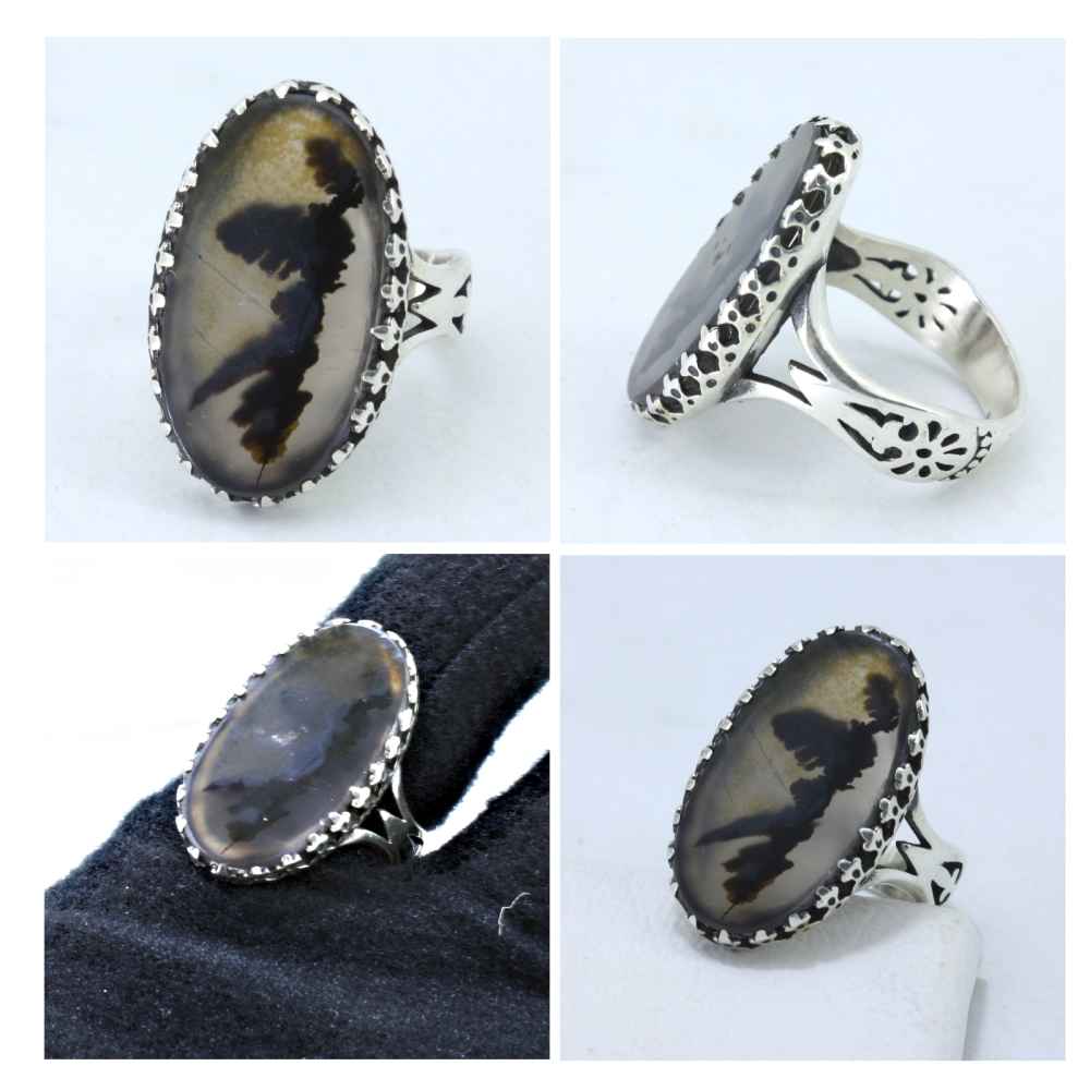 Persian Dendritic Agate Shajar Silver Ring for Men Armin