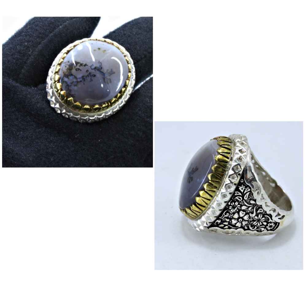 Persian Dendritic Agate Shajar Silver Ring for Men Arta