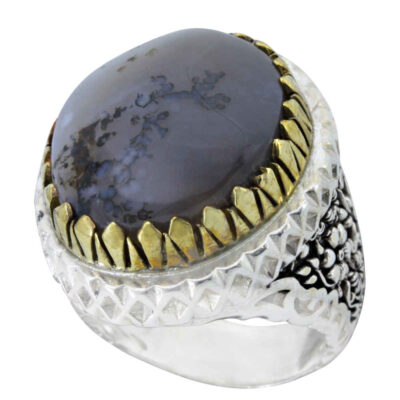 Dendritic Agate Shajar Silver Gemstone Ring for Men – Arta Model, Traditional Persian Design