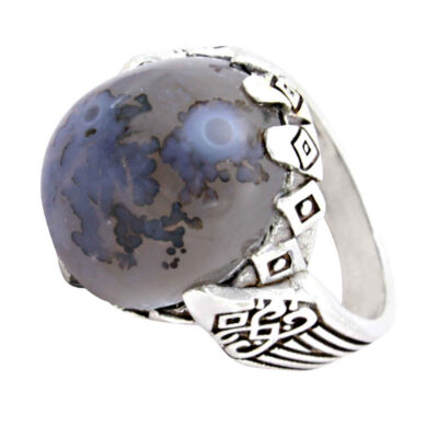 Dendritic Agate Shajar Silver Gemstone Ring for Men – Aryan Model, Traditional Persian Design