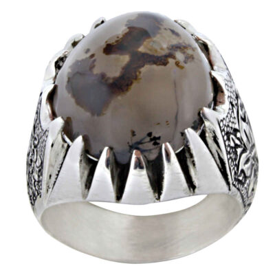 Dendritic Agate Shajar Silver Gemstone Ring for Men – Jalil Model, Traditional Persian Design