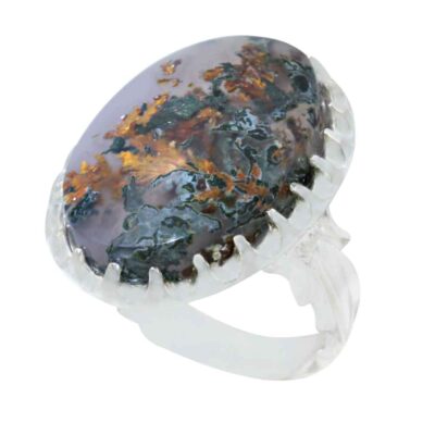 Dendritic Agate Shajar Silver Gemstone Ring for Men – Mahsan Model, Traditional Persian Design