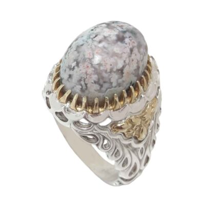 Natural Dendritic Agate Shajar Silver Gemstone Ring for Men – Traditional Persian Design