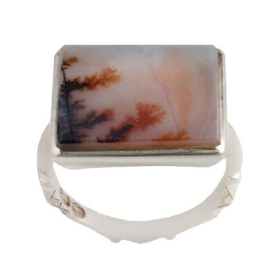 Dendritic Agate Shajar Silver Gemstone Ring for Men – Rambod Model, Traditional Persian Design