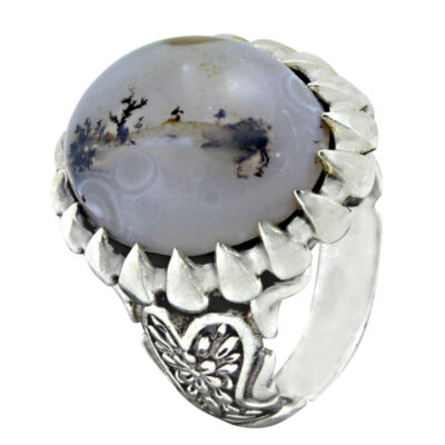 Dendritic Agate Shajar Silver Gemstone Ring for Men – Sabalan Model, Traditional Persian Design