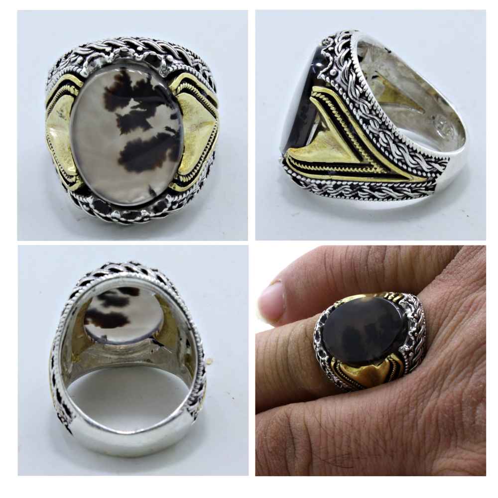 Persian Dendritic Agate Shajar Silver Ring for Men Salar