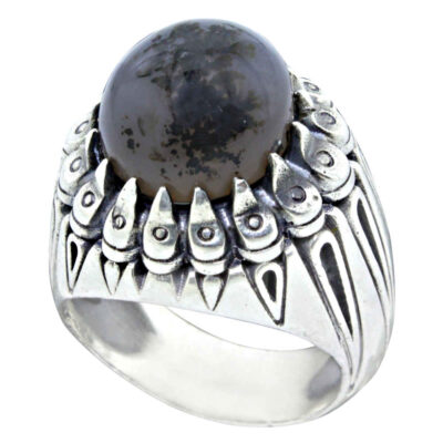Dendritic Agate Shajar Silver Gemstone Ring for Men – Saman Model, Traditional Persian Design