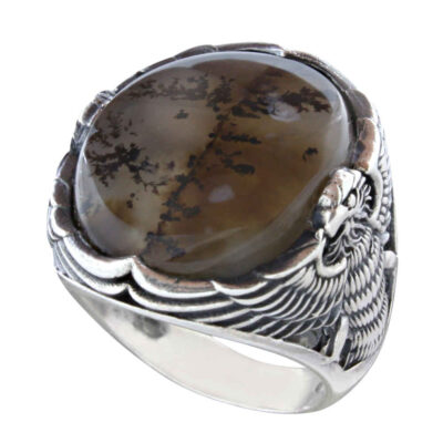 Dendritic Agate Shajar Silver Gemstone Ring for Men – Sarv Model, Traditional Persian Design