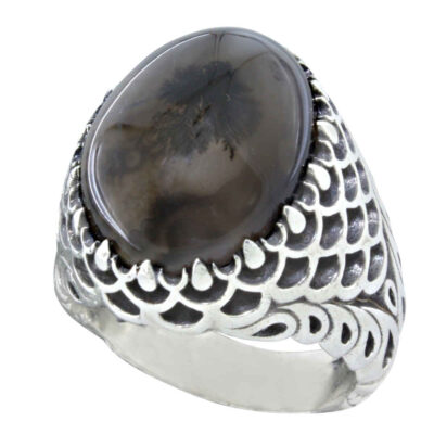 Dendritic Agate Shajar Silver Gemstone Ring for Men – Sina Model, Traditional Persian Design