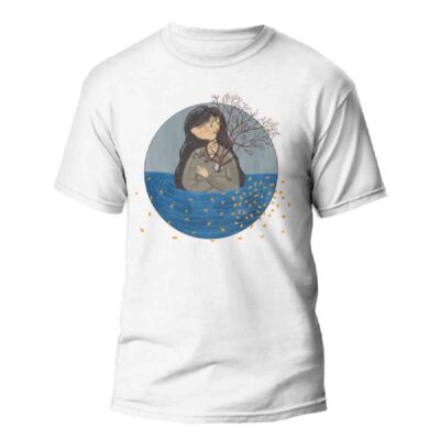 White Persian Autumn Art T-Shirt Model Khazan with Nature Inspired Design