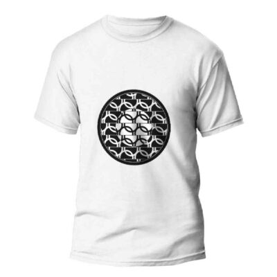 White Persian Abstract Art T-Shirt Model Shattered with Distorted Graphic Design