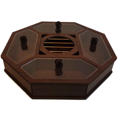 Wooden Tea Box Organizer & Storage with Integrated Warmer for Snacks, Nuts & Chocolate - Delara Design