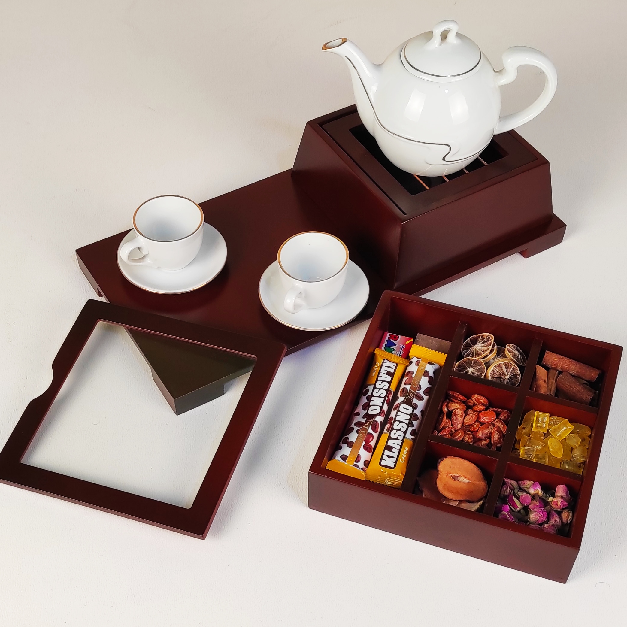 Delsa Design Wooden Tea Organizer Chest with Warming Base