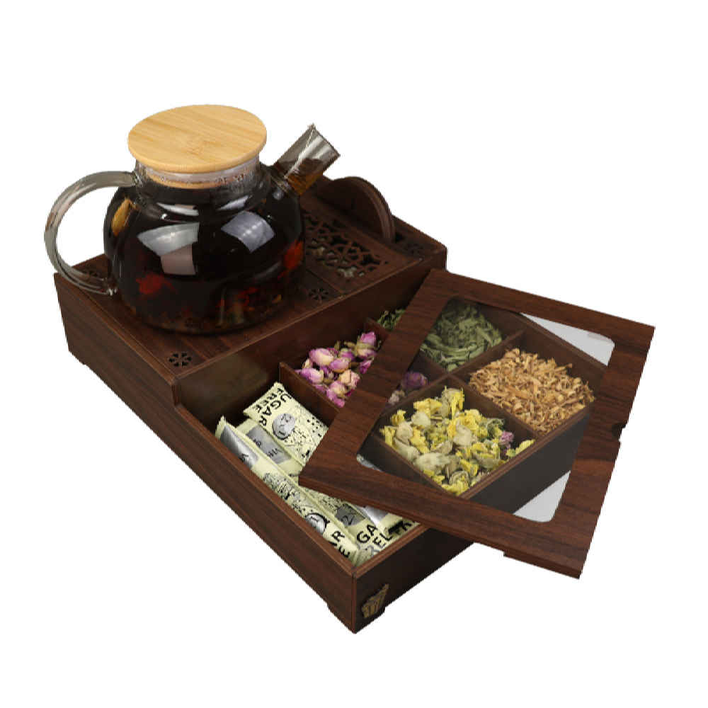 Mahyas Edition Wooden Tea Storage Organizer Chest with Warmer