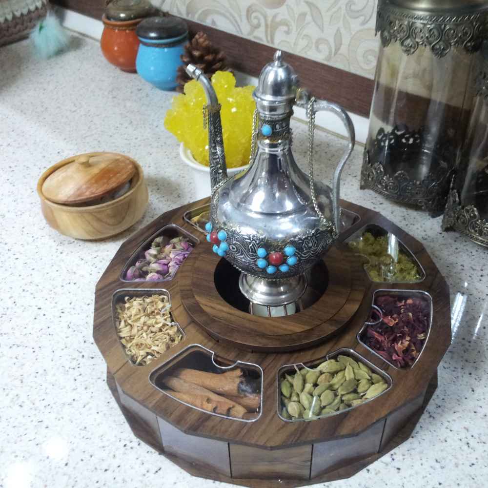 Mehrsa Style Wooden Tea Chest with Integrated Warmer