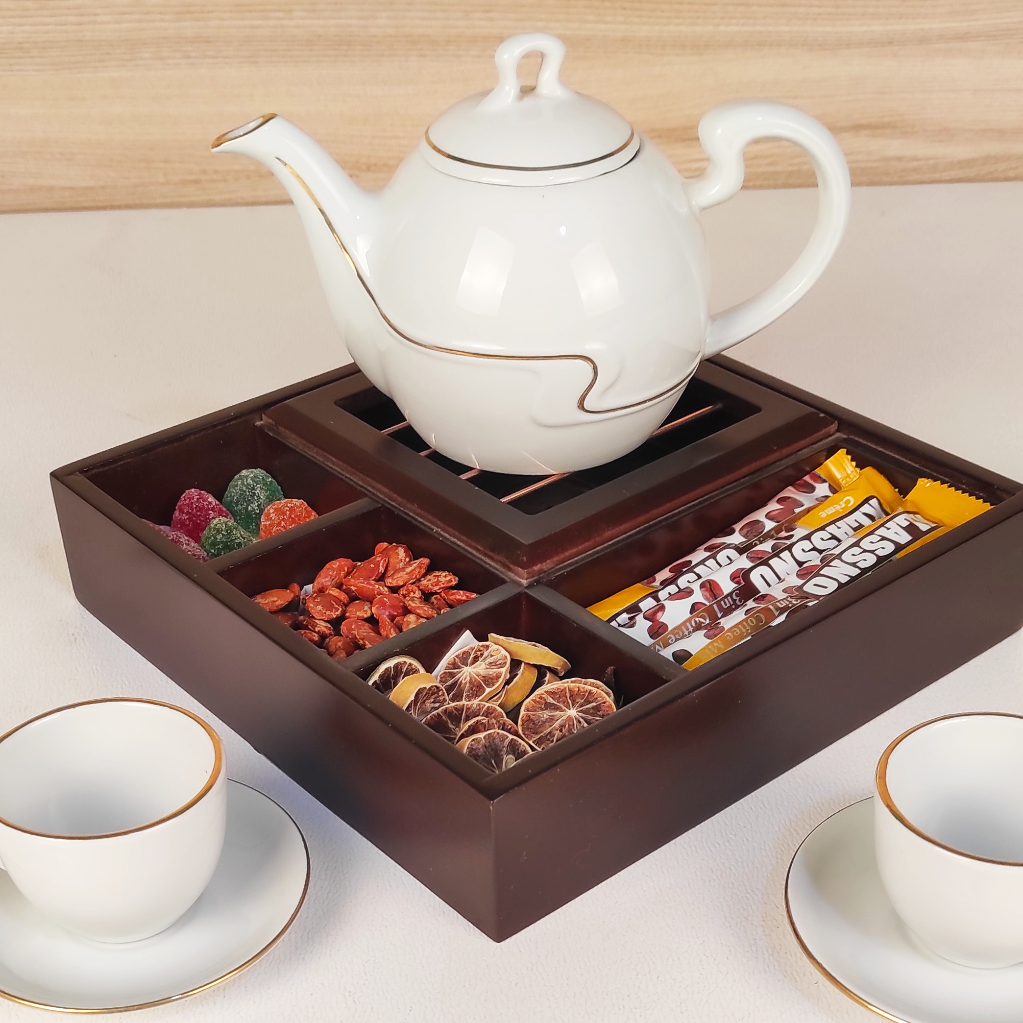 Mina Edition Wooden Tea Bag Organizer Chest with Warmer