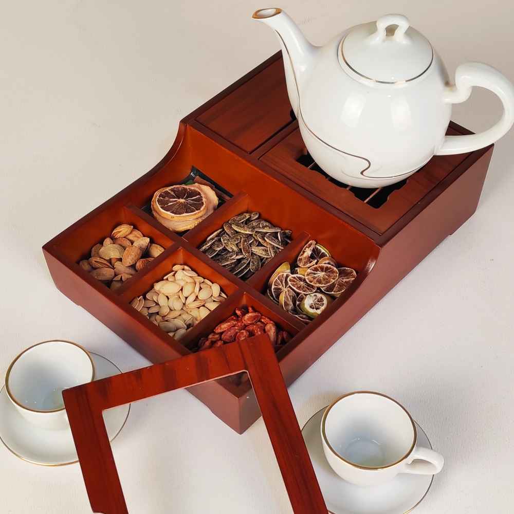 Nafas Design Wooden Tea Organizer Chest with Warmer