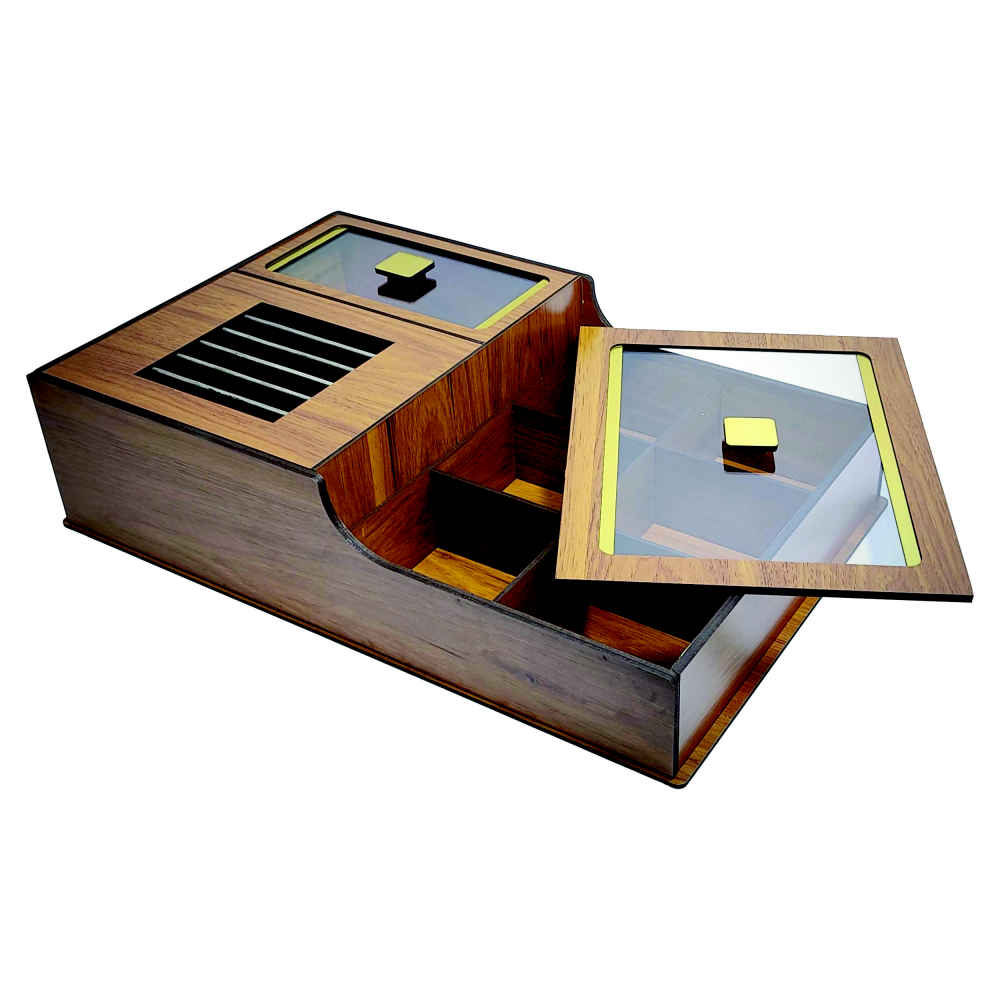 Handcrafted Wooden Tea Organizer Chest Featuring Built-In Warmer
