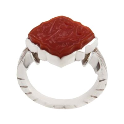 Yemeni Aqeeq Silver Gemstone Ring for Men – Ya Zahra Islamic Calligraphy, Traditional Design