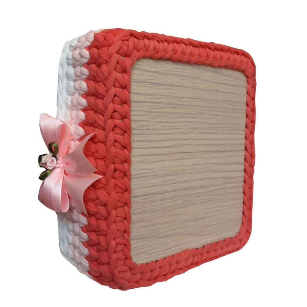Red & Pink Crochet Storage Basket Yarn Model Haleh