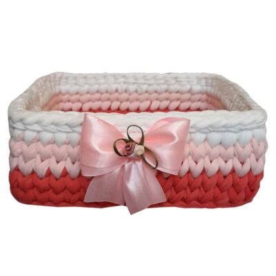 Red & Pink Crochet Storage Basket Yarn Model Haleh