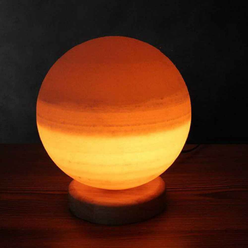 Persian Globe Salt Lamp – Handcrafted Design with Wooden Base
