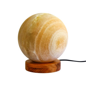 Persian Globe Salt Lamp – Handcrafted Design with Wooden Base