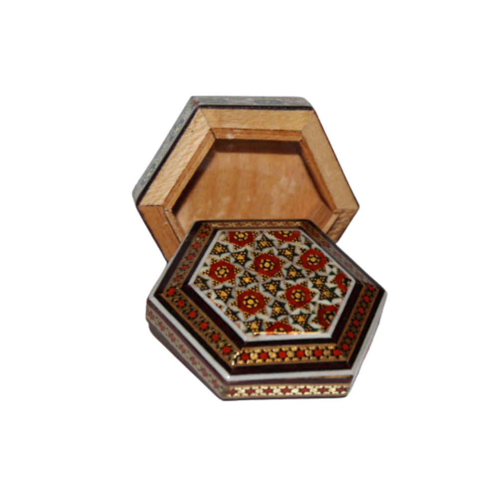 Handcrafted Wooden Jewelry Box with Persian Khatam Design – Eslimi