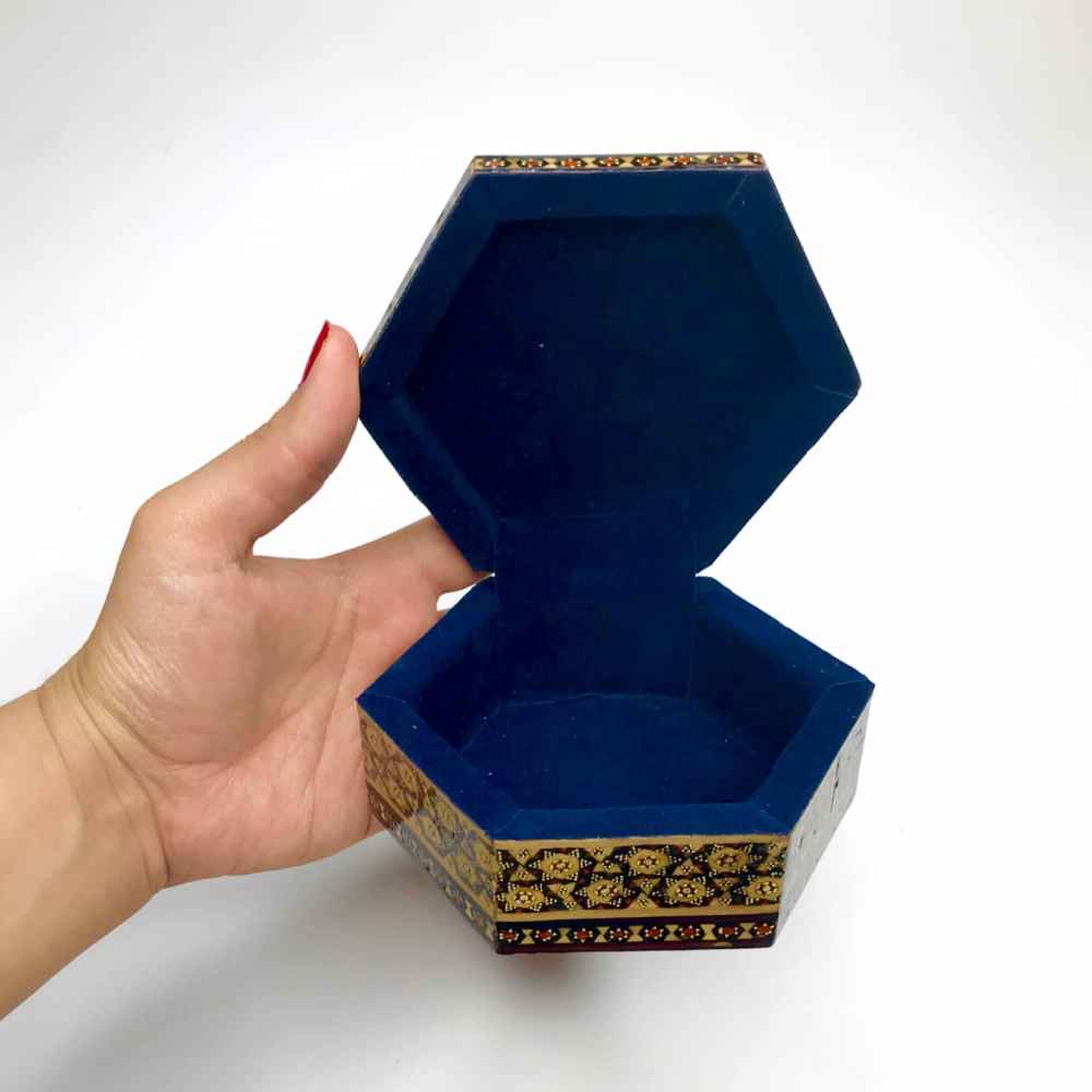 Handcrafted Wooden Jewelry Box with Persian Khatam Design – Hatam